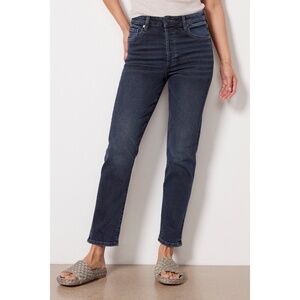 NEW Evereve High Rise EVER Straight button Fly Jean Deep Blue Wash 25 & 26